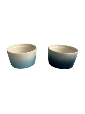 Blue Ombre Ceramic Ramekins Ribbed Set Of 2